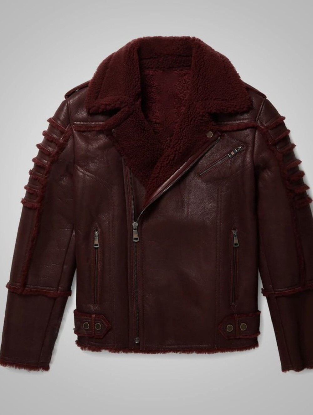 Men's Burgundy Shearling Lined Leather Jacket